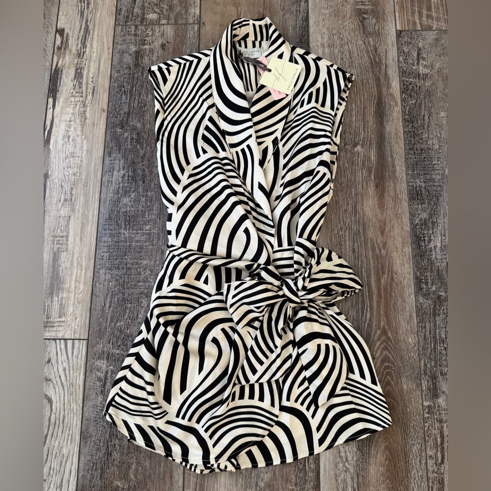 NWT Dress Forum Silk Black and White Zebra Print Romper